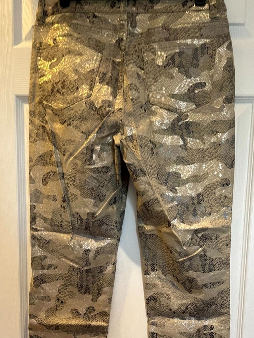 Frank Lyman designer metallic jeans in snake skin print
